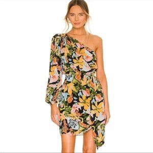 Saylor Nazila Satin Multicolor Floral One Shoulder Ruched Sash Mini Dress S